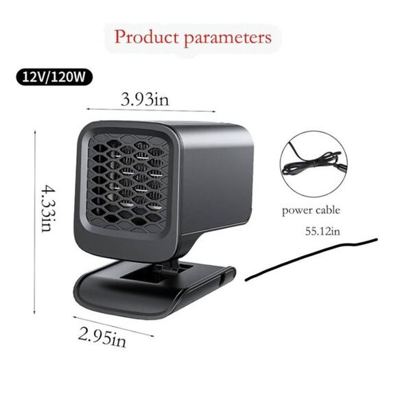 New In Box Deeyota Black Car Mounted Heater Multifunction Folds Rotates 360 12V - Picture 2 of 8